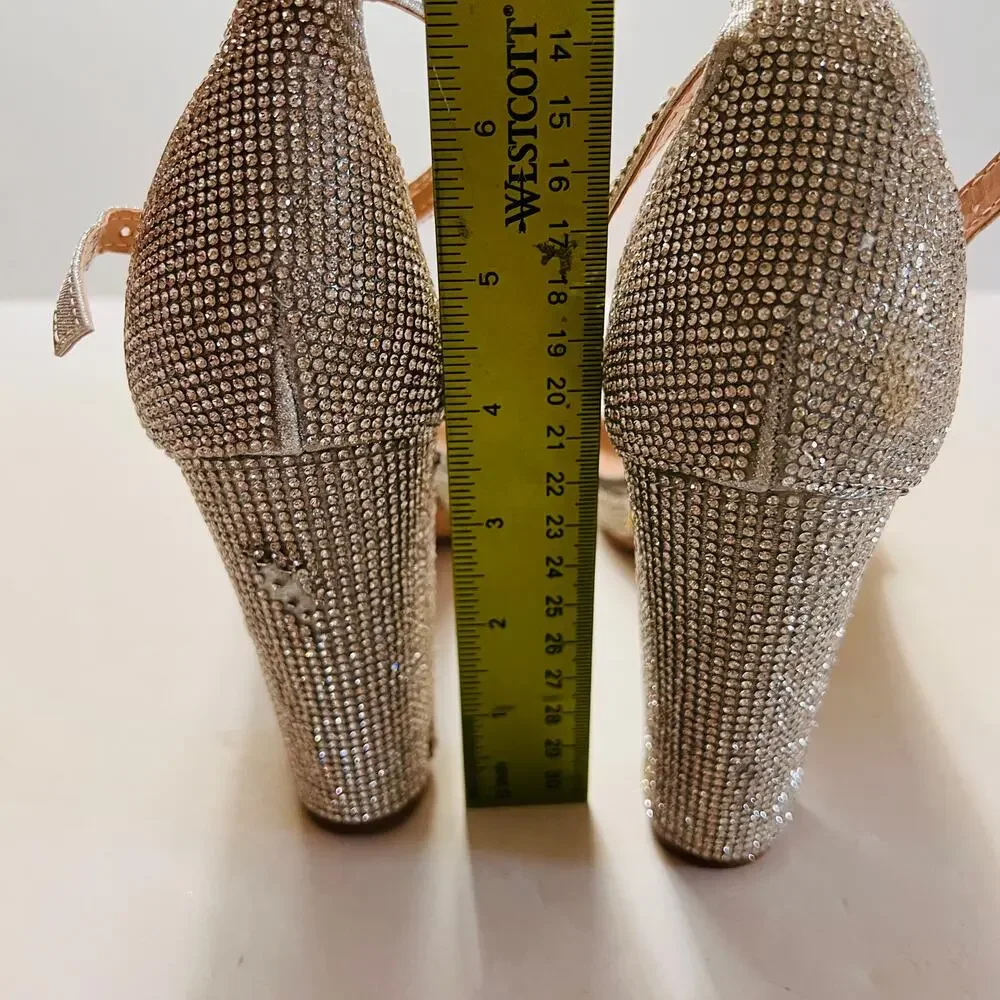 Forever Josina Rhinestones Block Heel Sandals Size 10 Silver - Picture 8 of 11